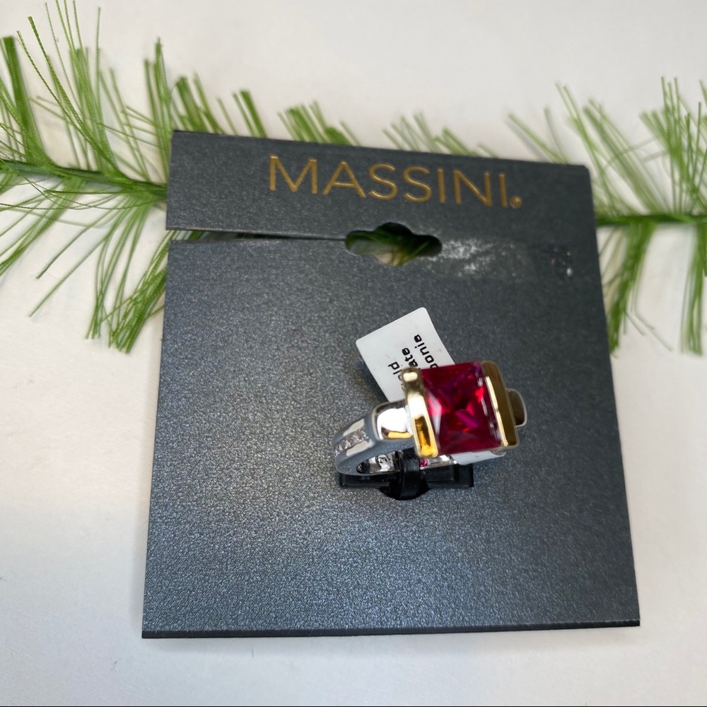 14k plated Massini ring cubic zirconia red silver